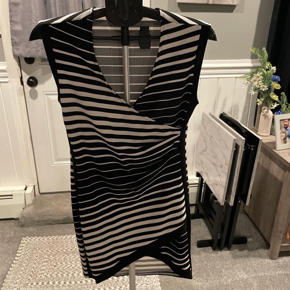 Poetry Black and White Asymmetrical Dress